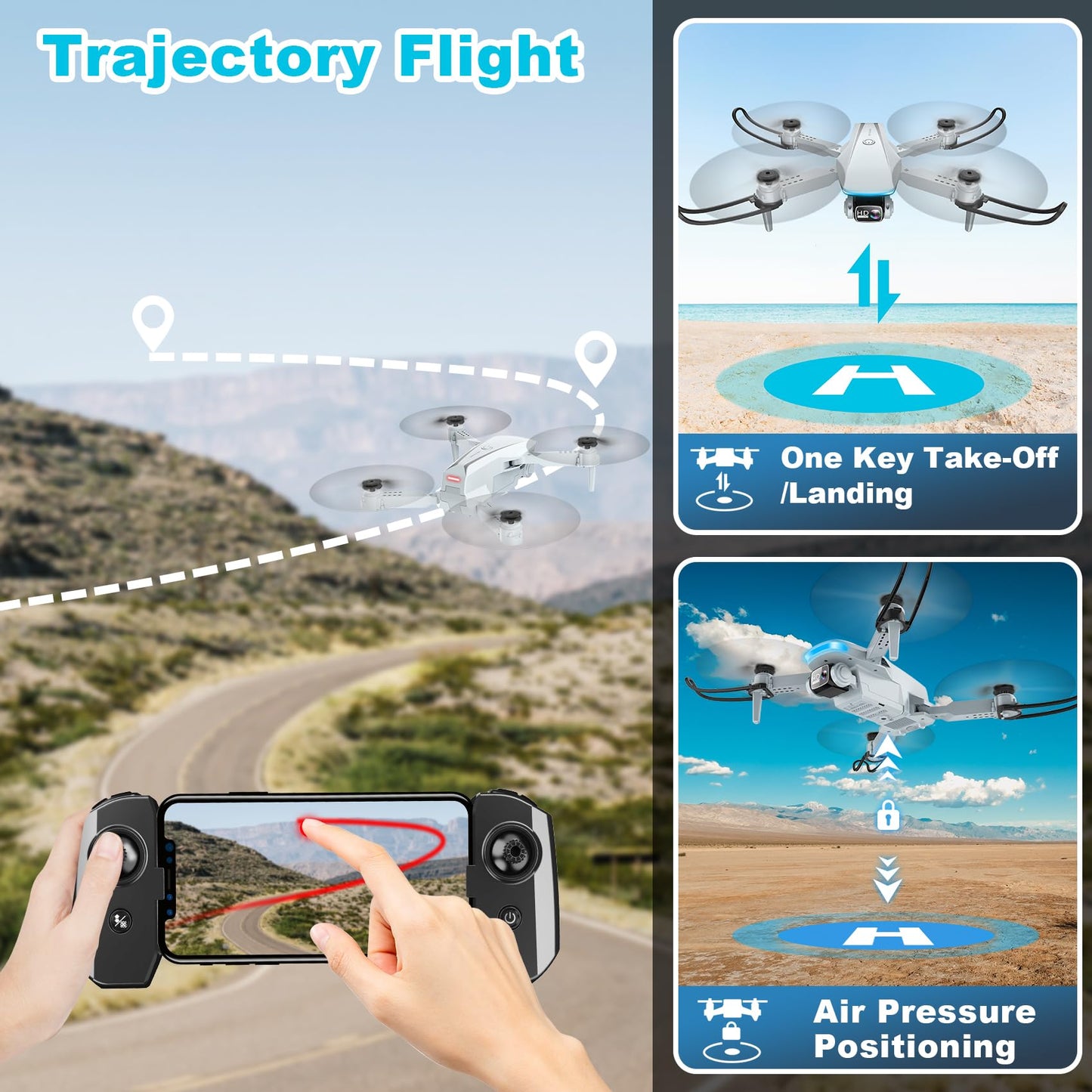 Oddire Drone with Camera - Drones for Adults with 2 Batteries, Carrying Case, 1080P HD Foldable Drone with Stable Hover, Trajectory Flight, Gravity Control, One Key Take Off/Land, 3D Flip, Toys