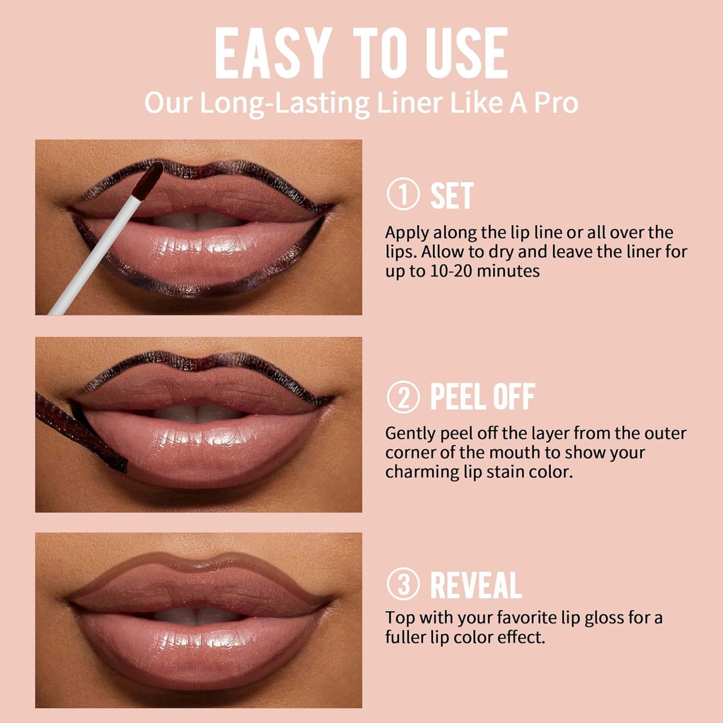 iMethod Lip Stain - Lip Liner Stain Peel Off, Natural Long Lasting, Waterproof Stay On All Day, Transfer-Proof, Highly Pigmented, Instant Color, PLUMPED