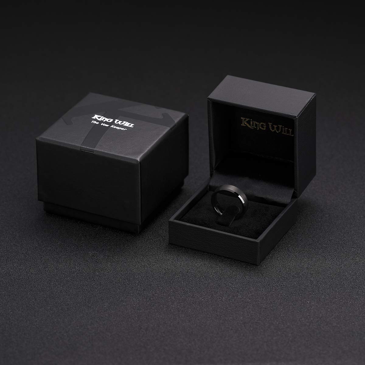King Will 6mm Men's Black Wedding Ring - Brushed Matte Surface, Beveled Polished Edge, Comfort Fit Size 7