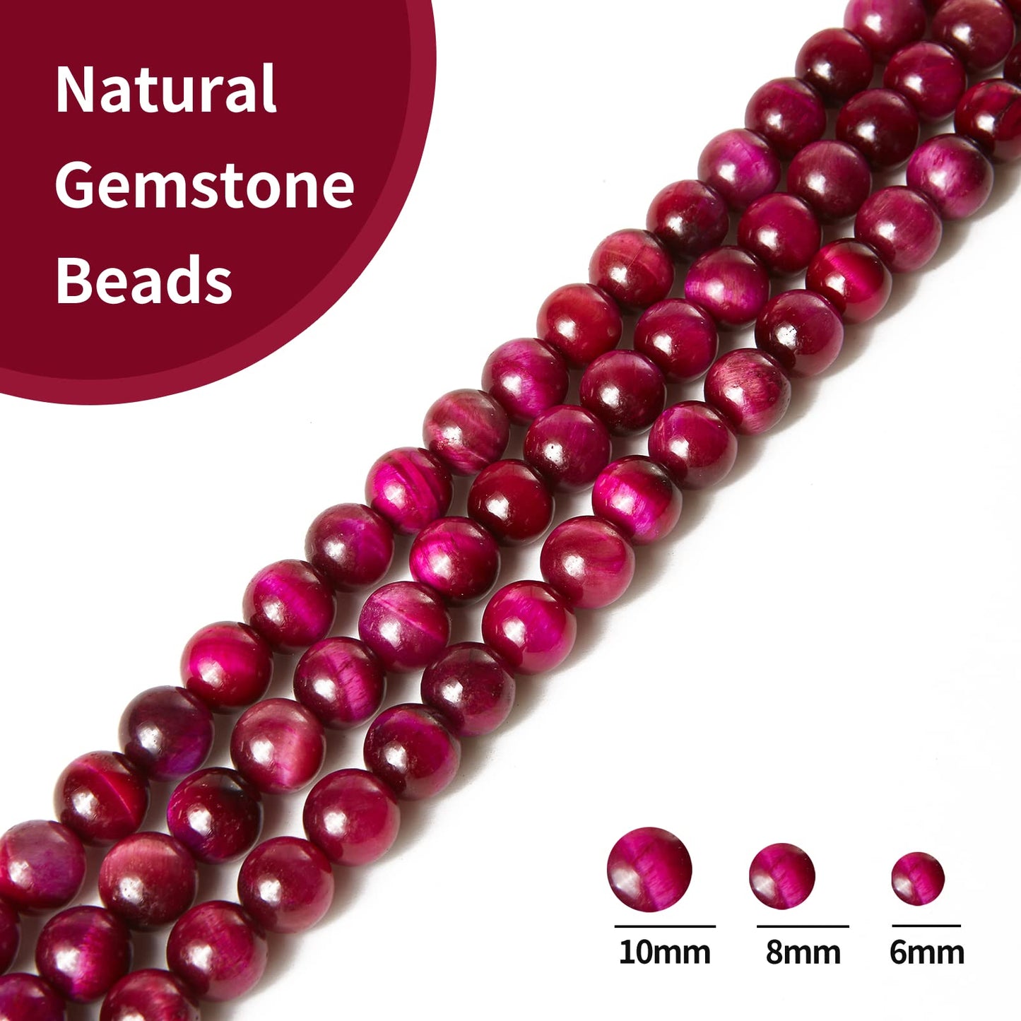 35pcs 10mm Natural Magenta Tiger Eye Beads Gemstone Beads Round Loose Beads for Jewelry Making