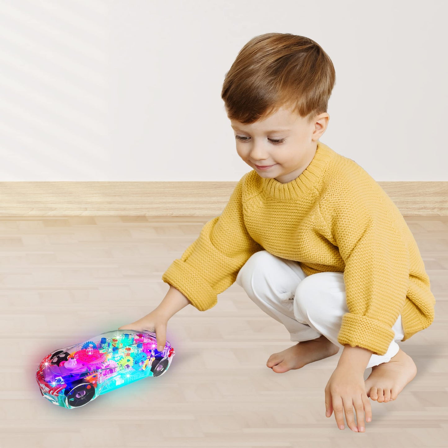 ArtCreativity Light Up Transparent Sensory Car Toy + 3 in 1 Robot Pop It Fidget Combo Pack