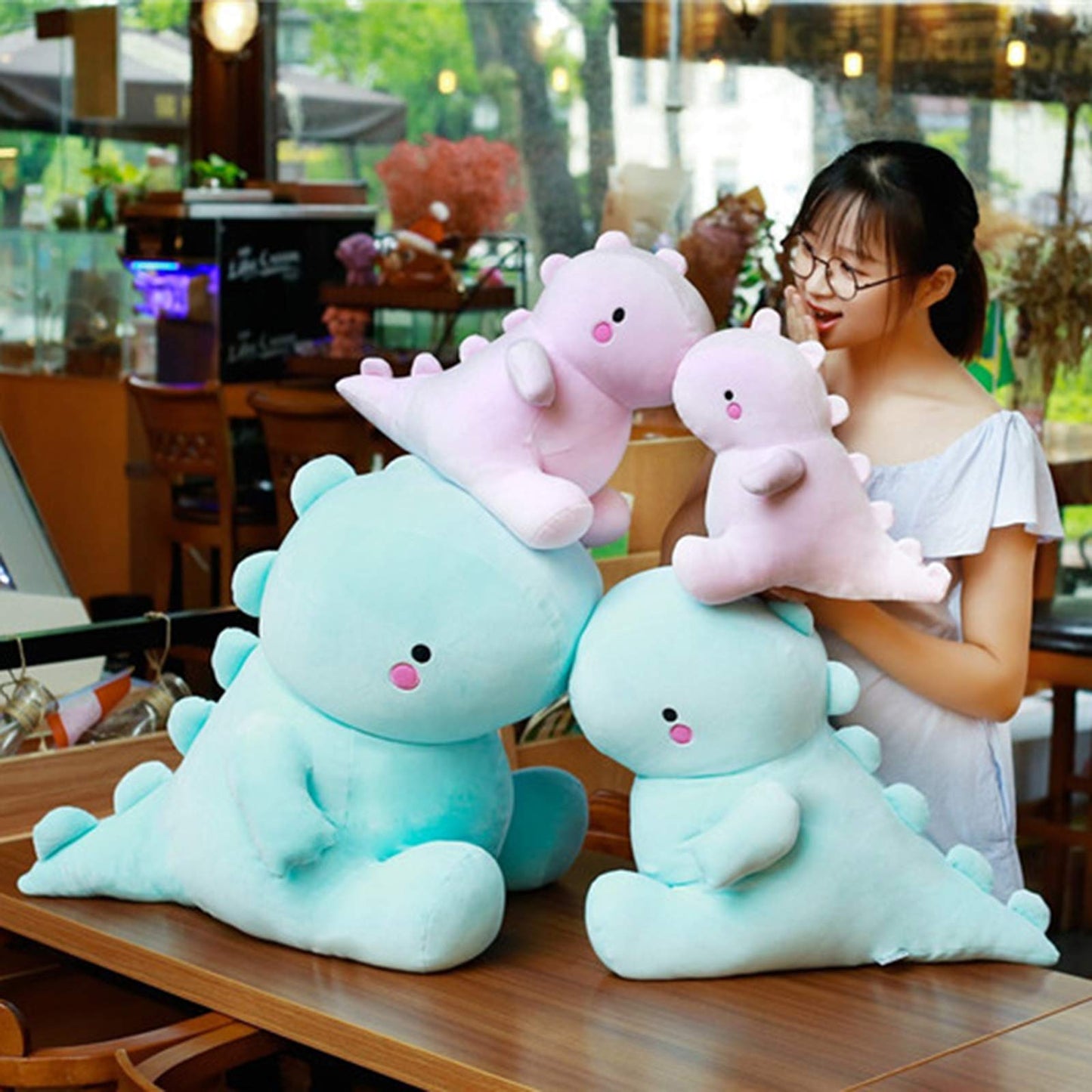 VHYHCY Cute Dinosaur Plush Toys, Fat Dinosaur Stuffed Animals Dolls, Soft Plush Dino Plushie, Birthday Gifts for Kids Girls Boys Pink 12 inch