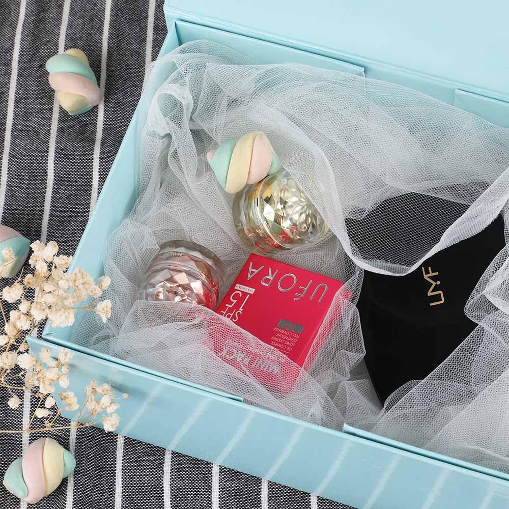 OBMMIRAO Upgrade 3PCS Blue Gift Box 9.5x7x4 Inches, Sturdy With Lid for Packaging, Foldable Magnetic Closure Storage, Bridesmaid Proposal, Rectangle Collapsible