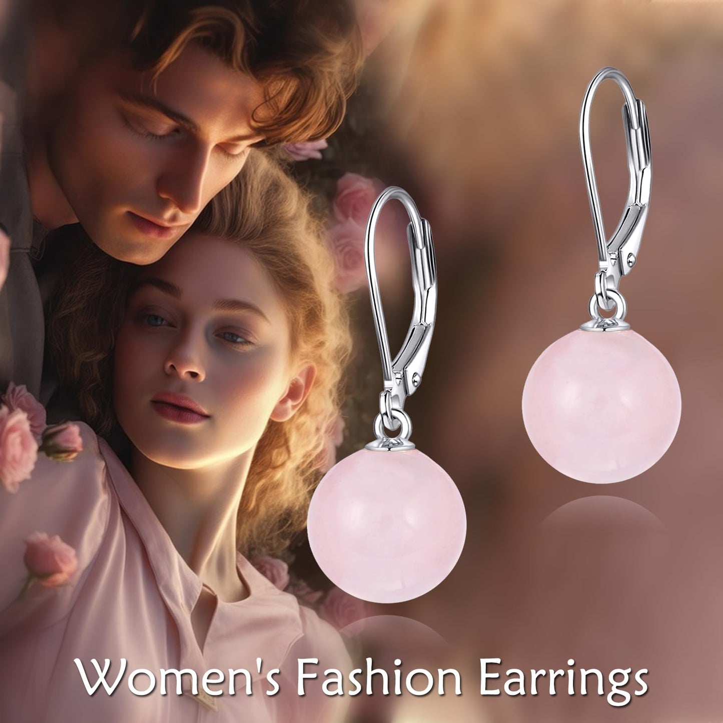 925 Sterling Silver Rose Quartz Leverback Earrings Dangle Drop Jewelry Gifts for Women (Rose Quartz)