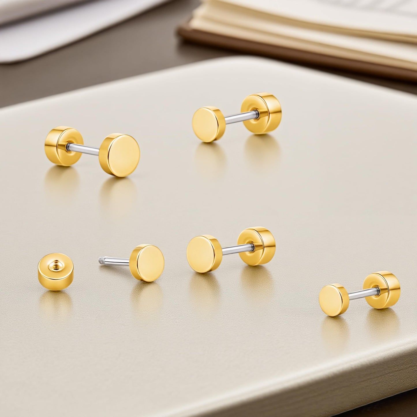 limerencia G23 Hypoallergenic Titanium Screw on Back Flat Back Dot Stud Earrings, 3mm/4mm/5mm Simple Classic Cartilage Non-Nickel Stud Earrings for Women Men(3mm,Gold)