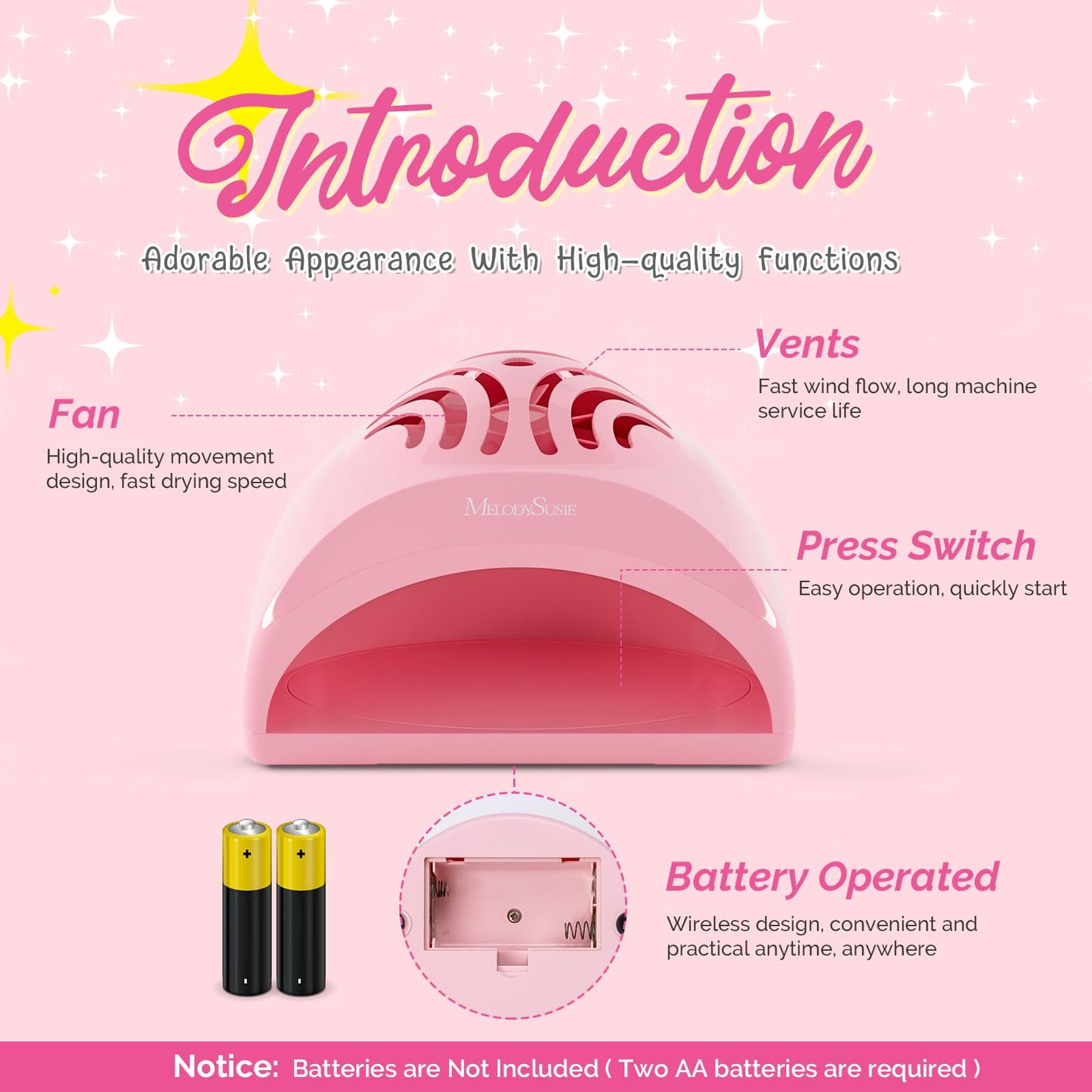 MelodySusie Portable Kids Nail Dryer with 3D Nail Charms and Gems