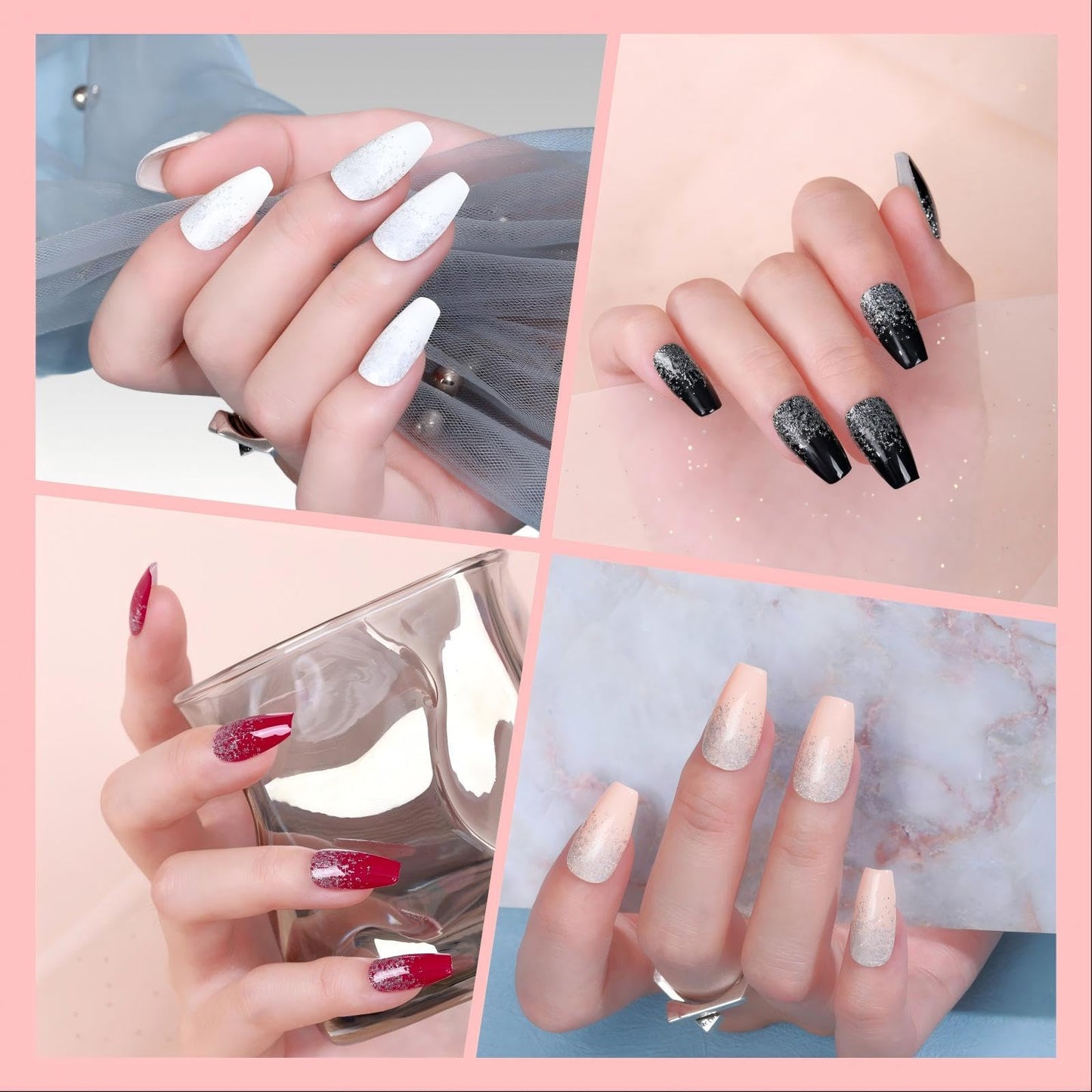SIUDXA Gel Nail Wraps - 8 Sheets Glitter Solid Color Semi Cured Nail Strips, Full Cover Self-Adhesive Stickers, Long Lasting Salon Quality Manicure