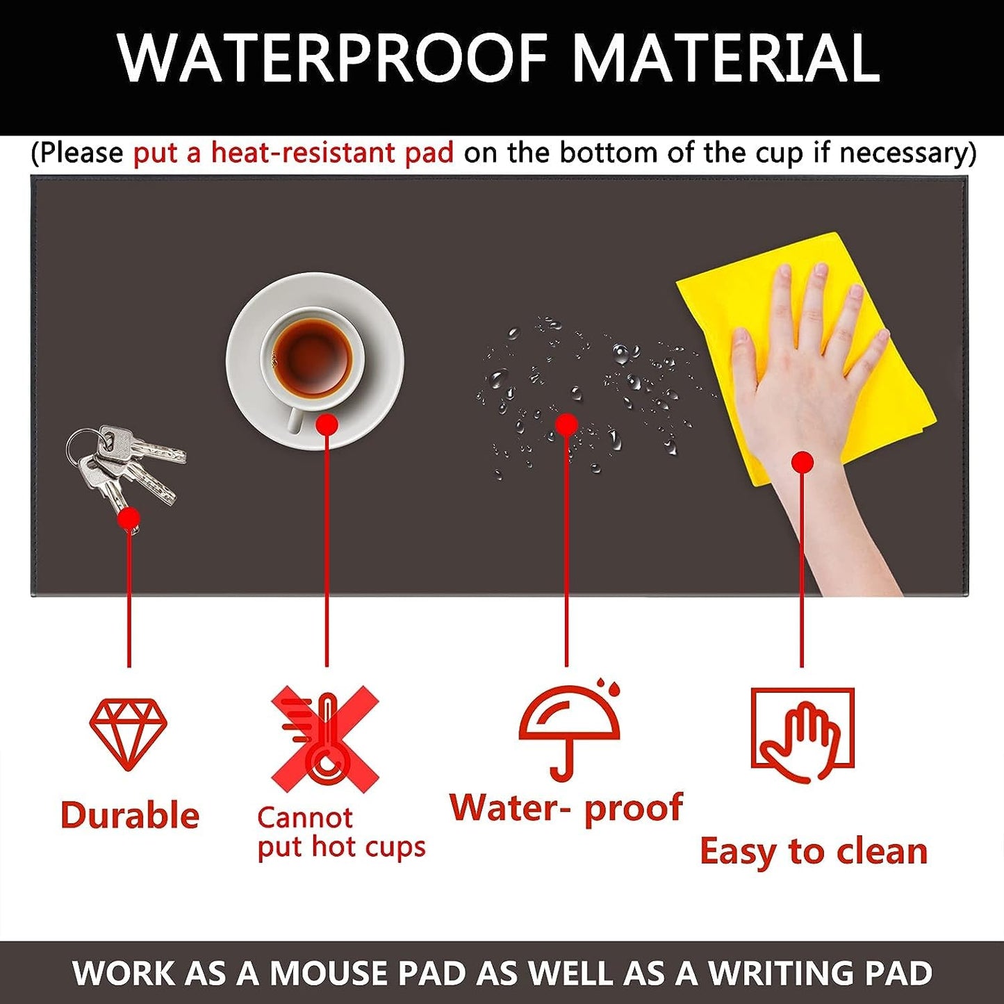 AKOZLIN 27.55”x 15.8" Soft PU Leather Surface Office Desk Mouse Mat Anti-Push Pad with Full Grip Fixation Lip Table Blotter Edge-Locked Protector
