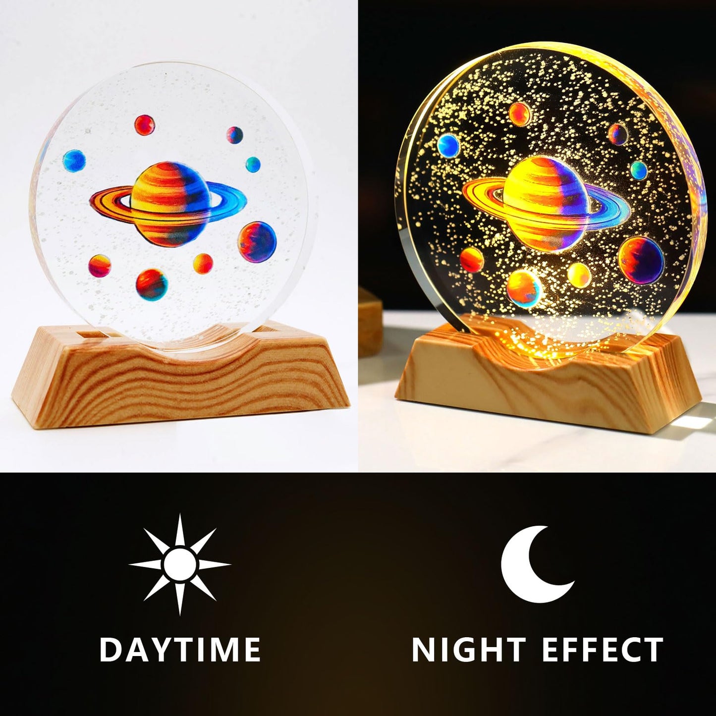 BJSYLTEK 3D Crystal Space Night Light, Saturn Planetary Galaxy Lamp for Kids & Space Lovers, LED Cosmic Decor Nightlight as Astronaut Gift for Bedroom/Desk（10cm/3.94in）