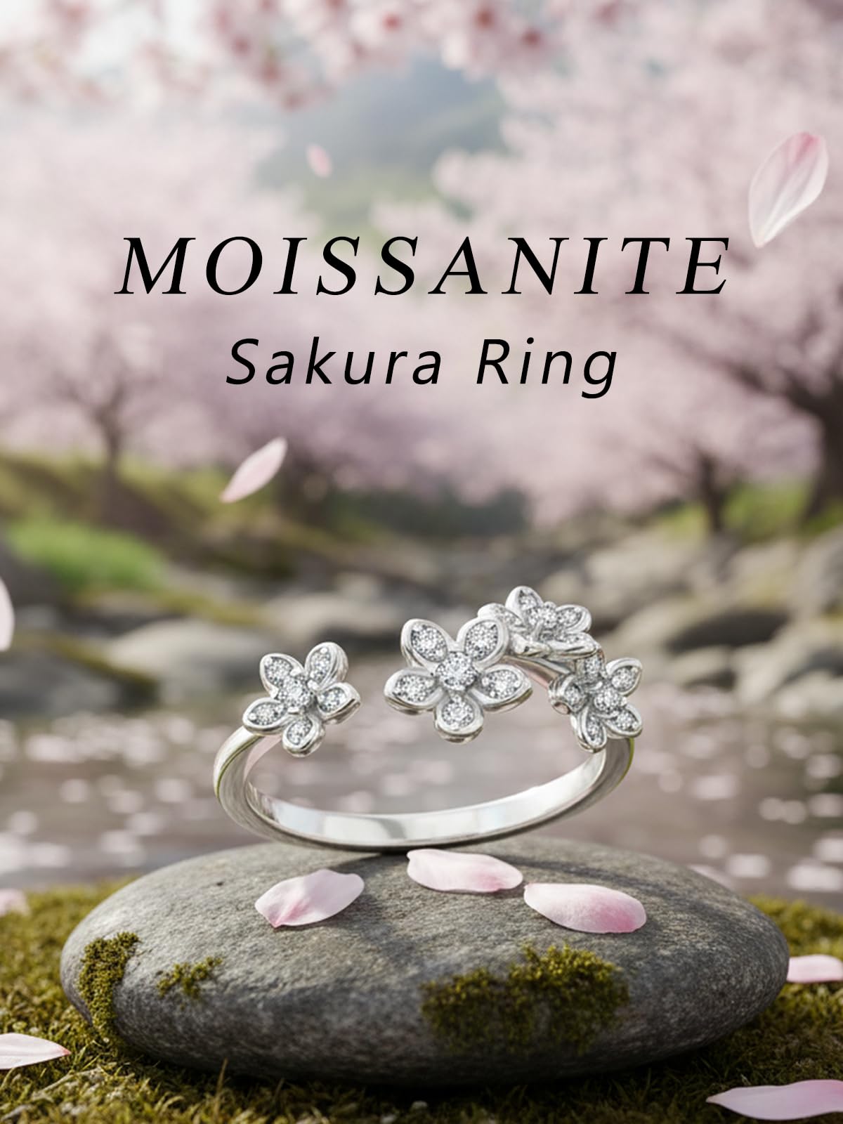 CYW Sterling Silver Moissanite Ring Adjustable Flower Floral Womens Stacking Open Rings Size 9