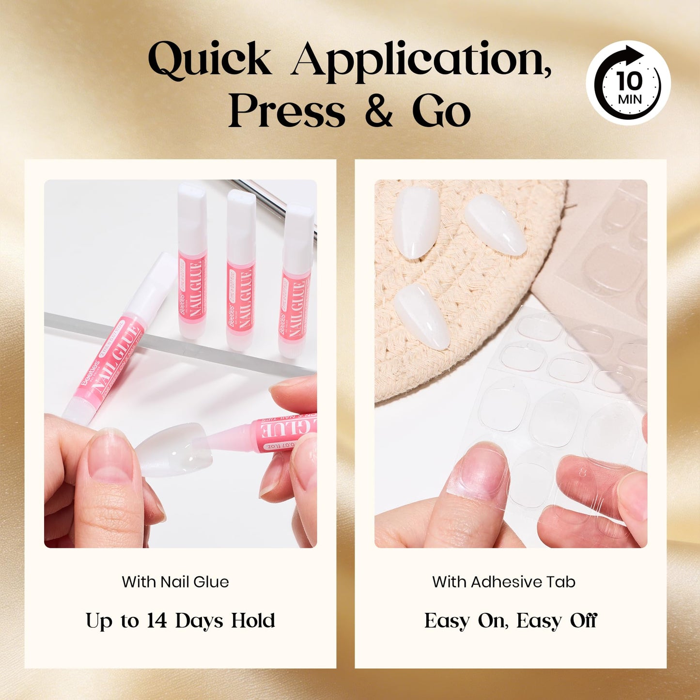Beetles Motion Glow Cat Eye Press On, Short Almond Press On Nails Kit, 32pcs 16 Sizes, Girls Stick On Nails with Adhesive Tabs & Fast-Dry Nail Glue, Salon-Ready Gift for Women Honey Glow