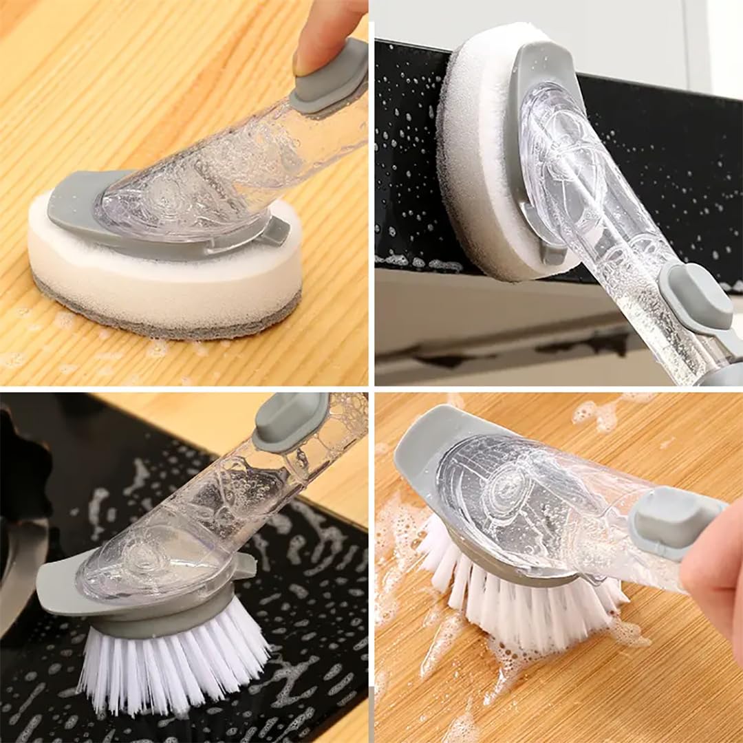 5-in-1 Soap Dispensing Dish Wand Kit | All-in-One Kitchen Cleaning Tool, Scrub Brush and Sponge Set with Soap Dispenser | Includes 2 Brushes, 2 Sponges, for Cleaning Dishes, Cookware, Utensils & Pots