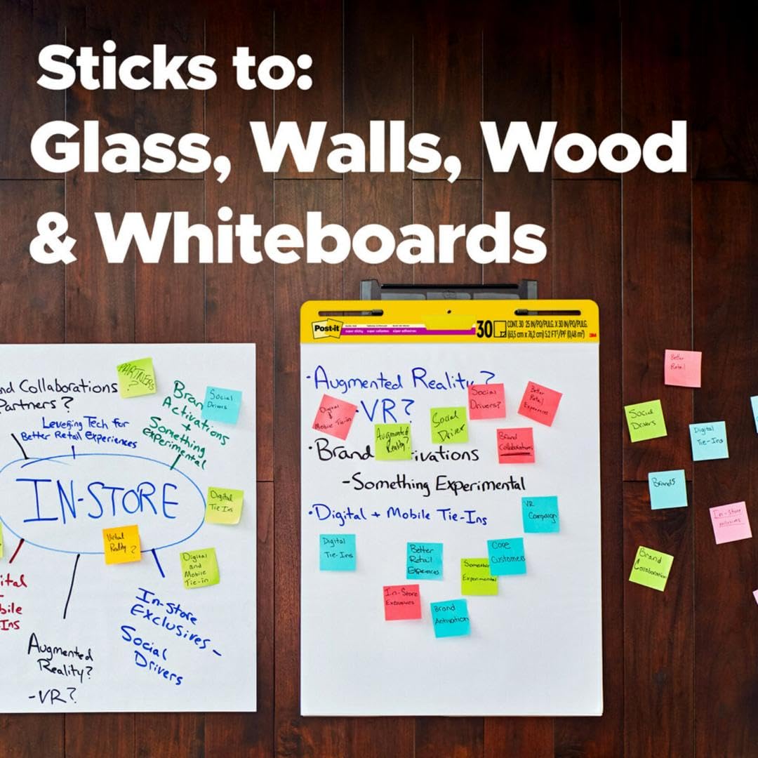 Post-it Super Sticky Easel Pad, 25 x 30 Inches, 30 Sheets Per Pad, 4 Pads, Large, White, Premium Self Stick Flip Chart Paper, Anchor Chart, Office Supplies & School Supplies, Great for Teachers and Students