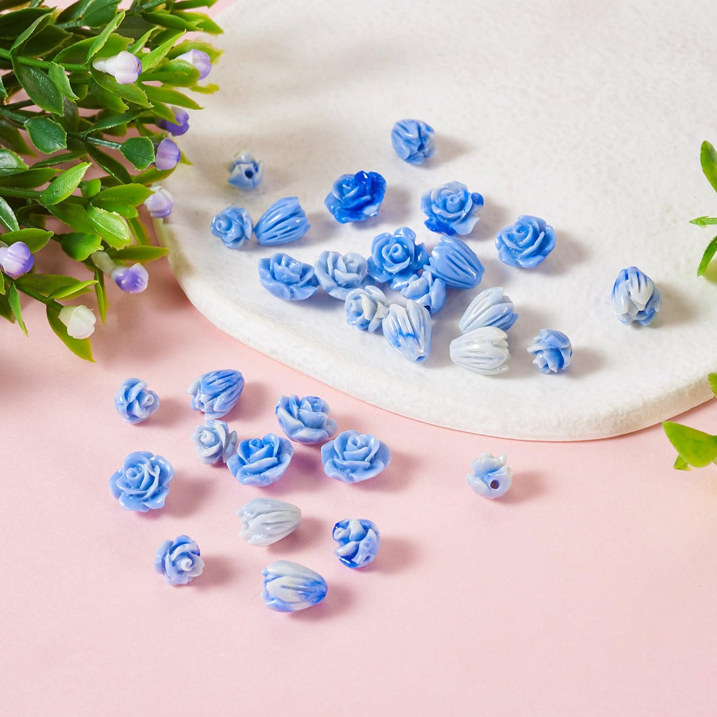 30Pcs Flower Carved Beads Cinnabar Carved Rose Beads Blue Shell Embossed Bead for Buddha Mala Necklace Bracelet Jewelry Making