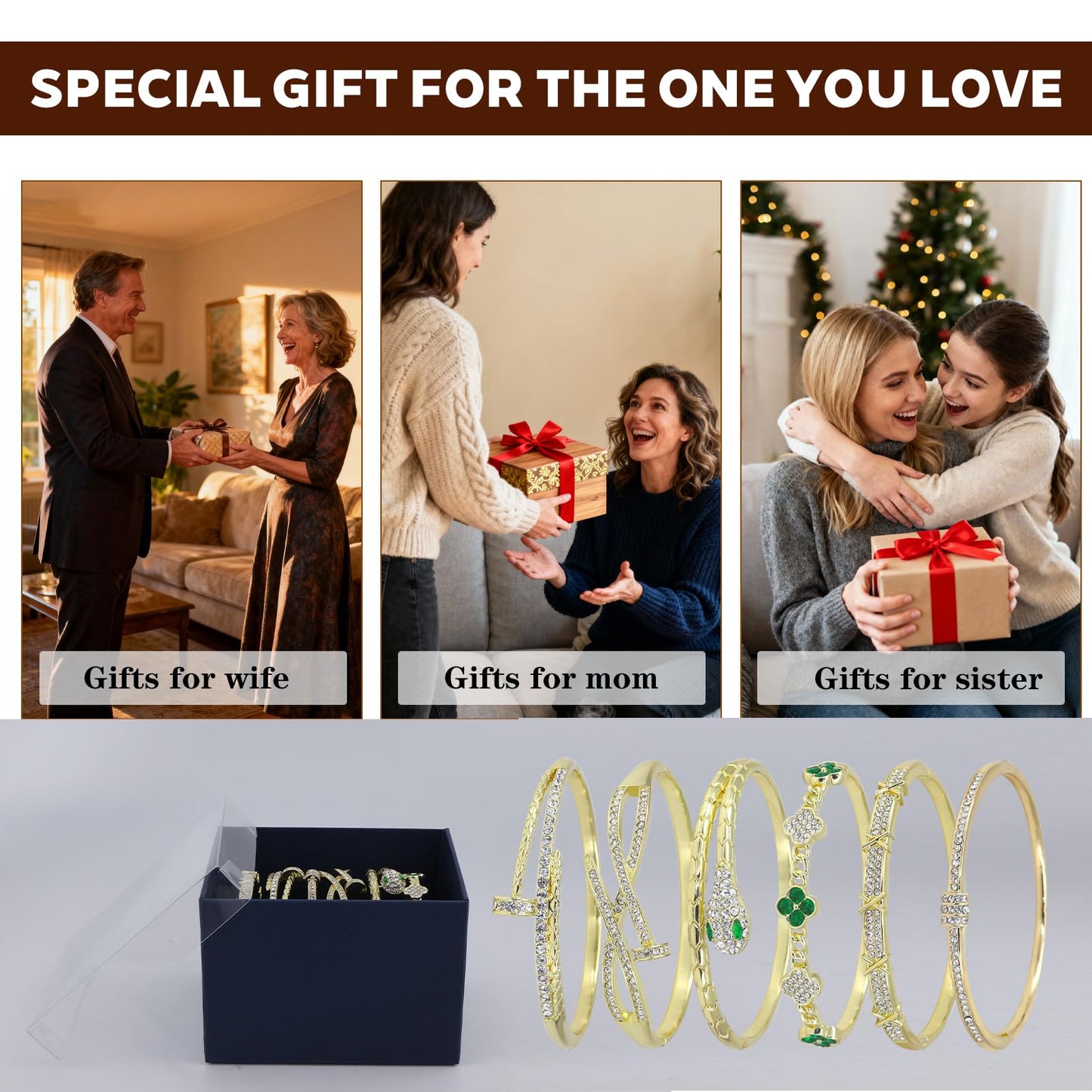 6PCS Gold Bangle Bracelet Set for Women, Light Luxury High-End Designer Style, Zinc Alloy with Cubic Zirconia, Stackable, Ideal Gift for Birthday Christmas Valentine's Day Mother's Day
