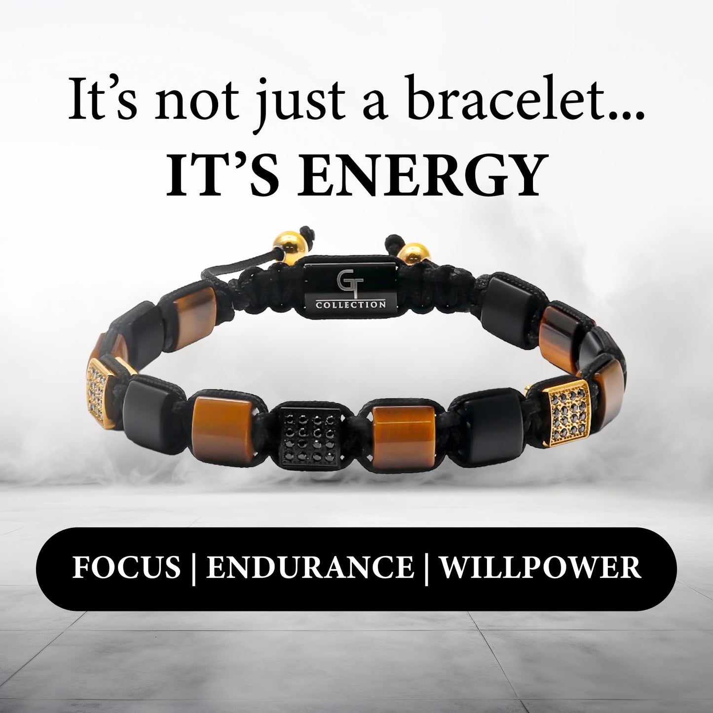 GT collection Flat Bead Bracelet, Gemstone Adjustable Bracelets for Men - Beaded Energy Bracelet for Relaxation and Peace, Handcrafted Men's Jewelry Gifts for Men