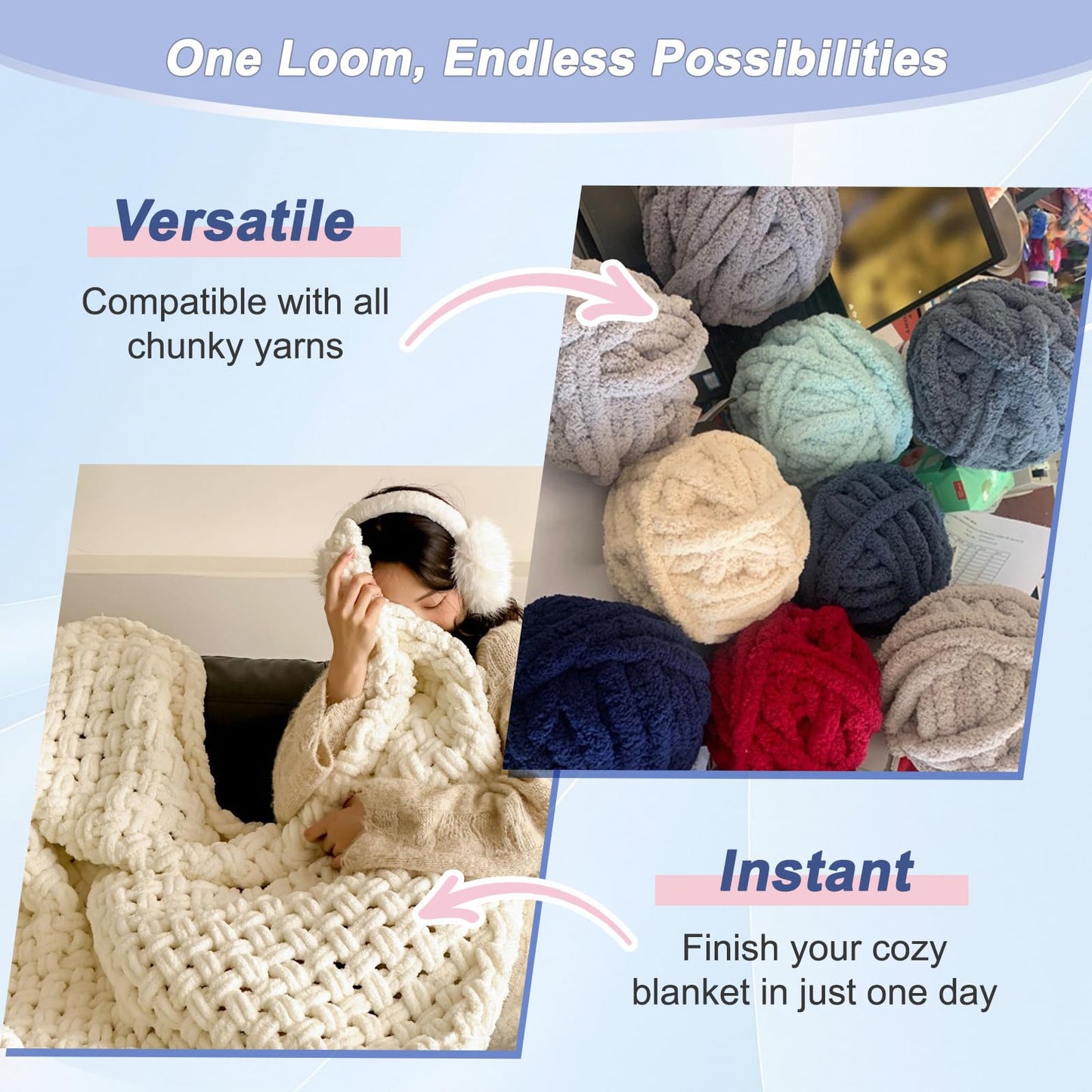Xiyingcai 35.4" Wooden Chunky Knitting Blanket Loom Kit - Beginner-Friendly Hand Knitting Loom for Chunky Yarn, DIY Blanket Throw Weaving Loom for Adults