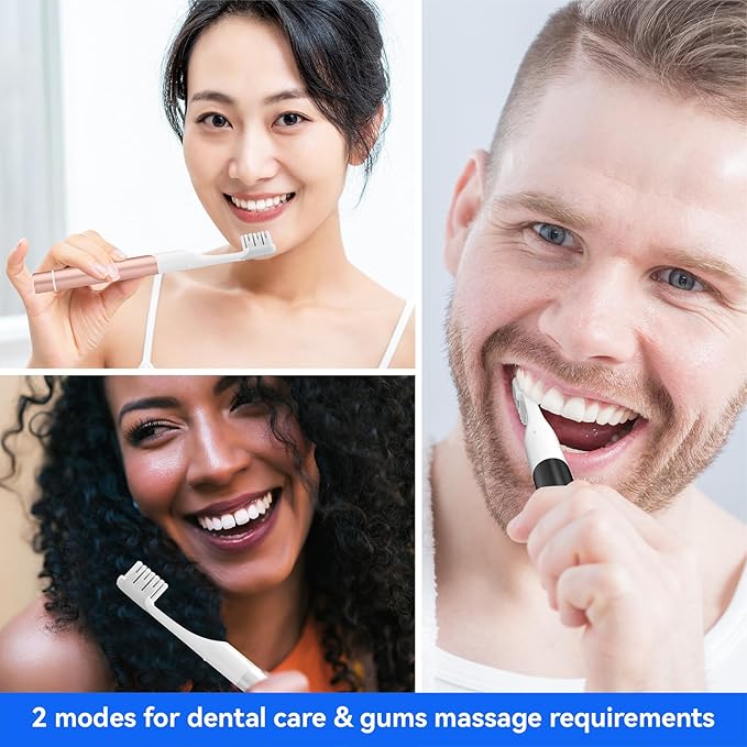 SEAGO Electric Toothbrush for Adults - 3 in 1 Holder with 8 pcs Replaceable Brush Battery Operated Travel Toothbrush kit Portable and 2 Minute Timer (Rose Gold, Middle)