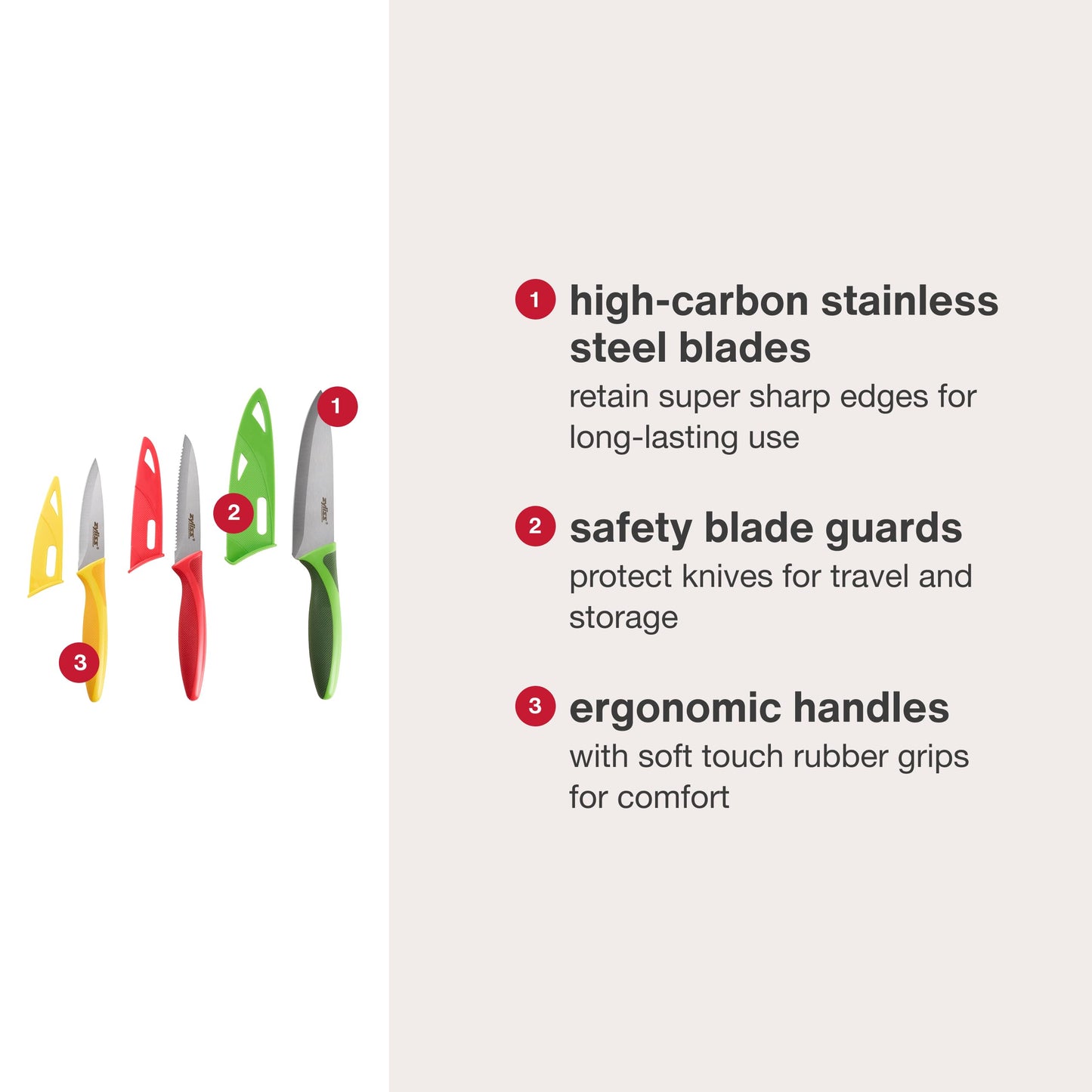 Zyliss 3 Piece Knife Value Set - Kitchen Knife Set - Kitchen Knife Set with Sheath Covers - Includes Paring, Serrated Paring & Utility Knives - Stainless Steel