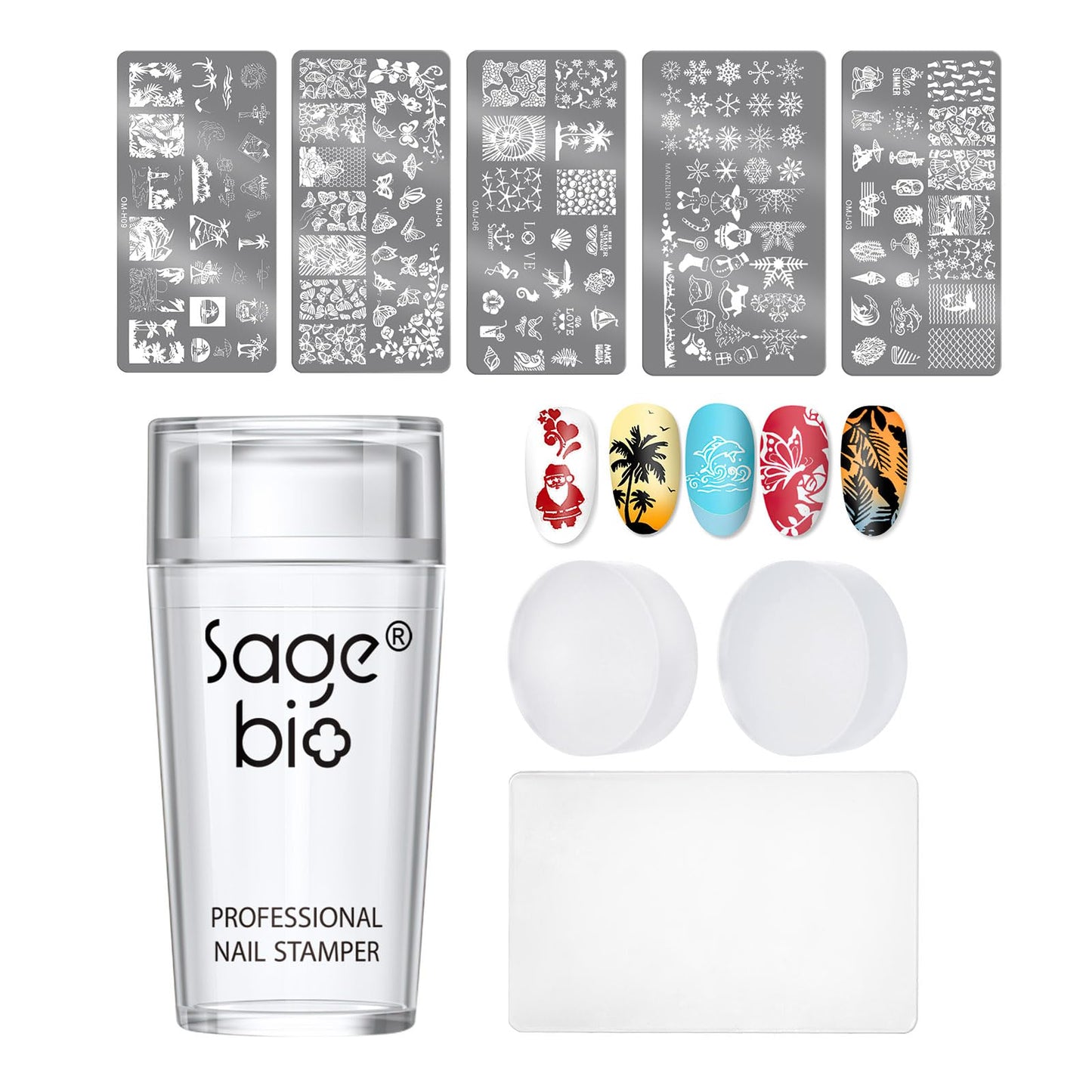 SAGEBIO Nail Art Stamper Clear Silicone Nails Stamping Jelly with Scraper Transparent Visible Body DIY Manicure Nail Art Tool B