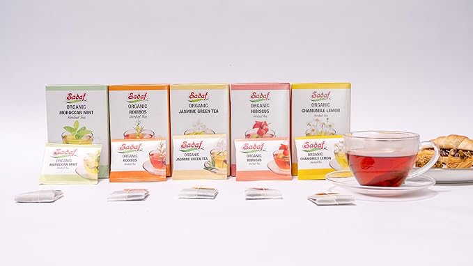 Sadaf Organic Rooibos Tea - Rooibos Tea Bags - Caffeine-Free and Antioxidant Herbal Tea - Halal - Kosher - 18 Wrapped Tea Bags