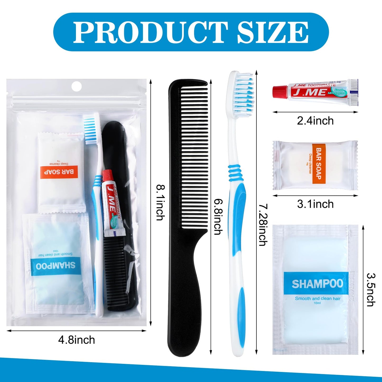 Tiangrid 96 Sets Personal Hygiene Kit Basic Toiletry Kits Homeless Supplies Bulk for Women, Men, Travel, Charity, Business Include 96 Shampoo, 96 Toothbrush, 96 Toothpaste, 96 Comb, and 96 Bath Soap