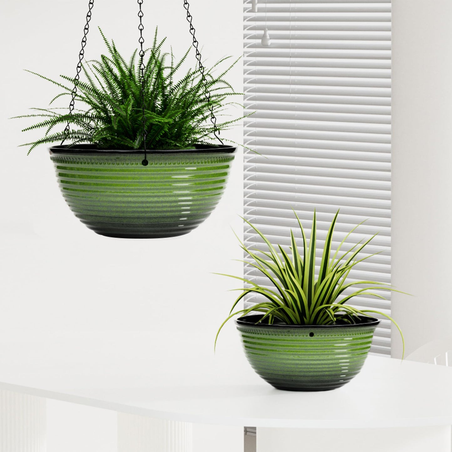 Vanslogreen 10 Inch Hanging Planter, 2 Pack Hanging Planters for Indoor Outdoor Plants, Hanging Pots with Drainage Holes for Garden Home (Green)