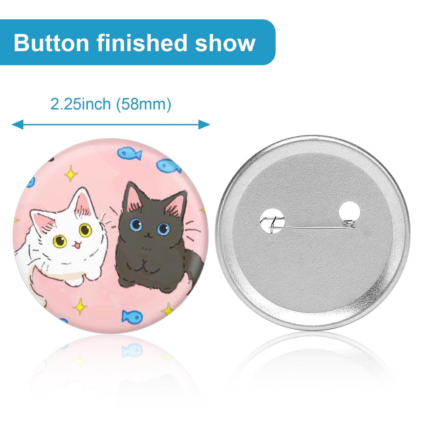 200 Sets 2.25 Inch Button Maker Supplies, 58mm Round Badge Parts with Metal Covers, Plastic Pin Backs, Clear Film & Blank Paper, Perfect for Button Maker Machine & Badge Press