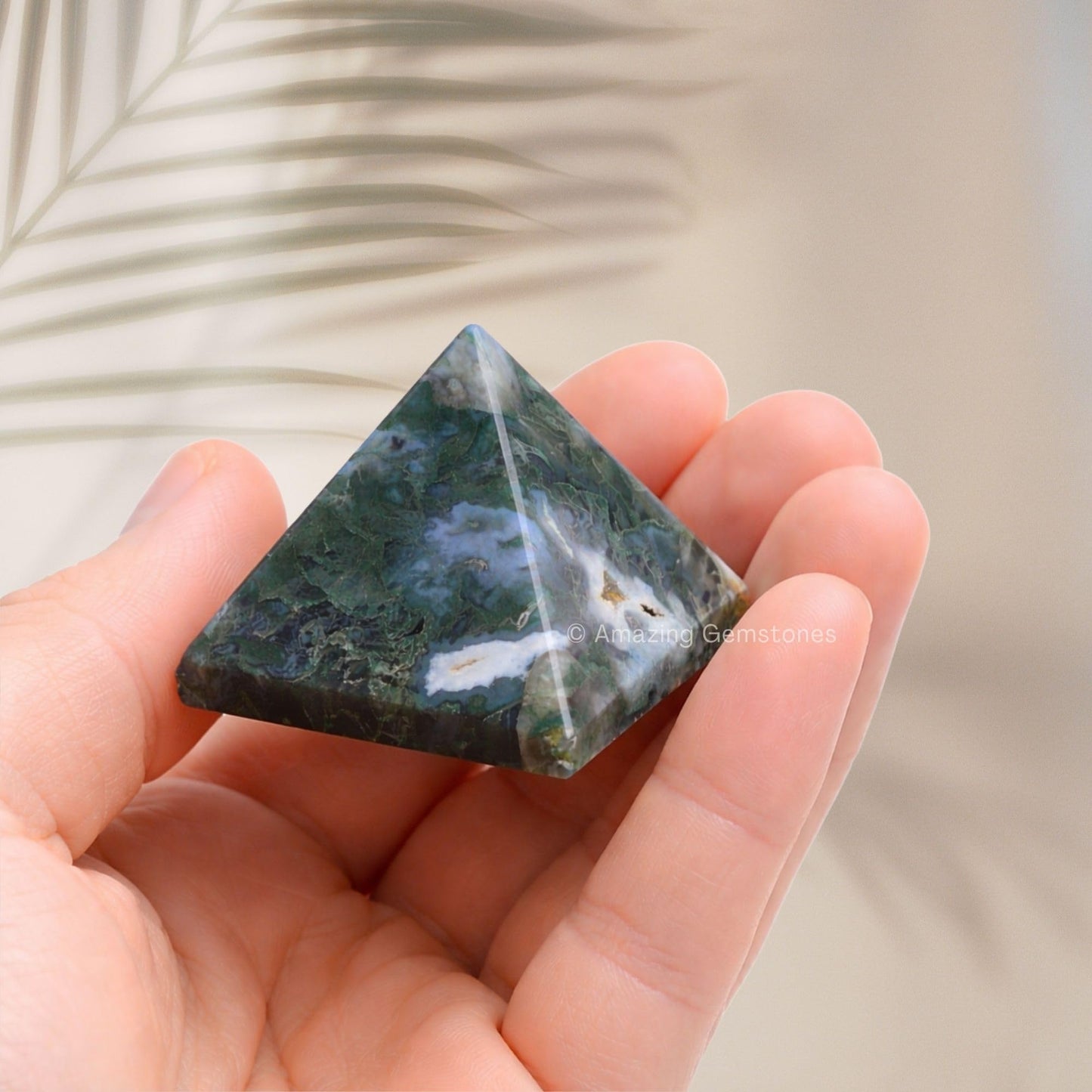 Amazing Gemstone Moss Agate Pyramid Crystal Healing Stones - 1.5" Great Pyramid Figurine of Natural Stone Pyramid for Meditation, Reiki, Chakra Balancing and Crystal Pyramids Grid