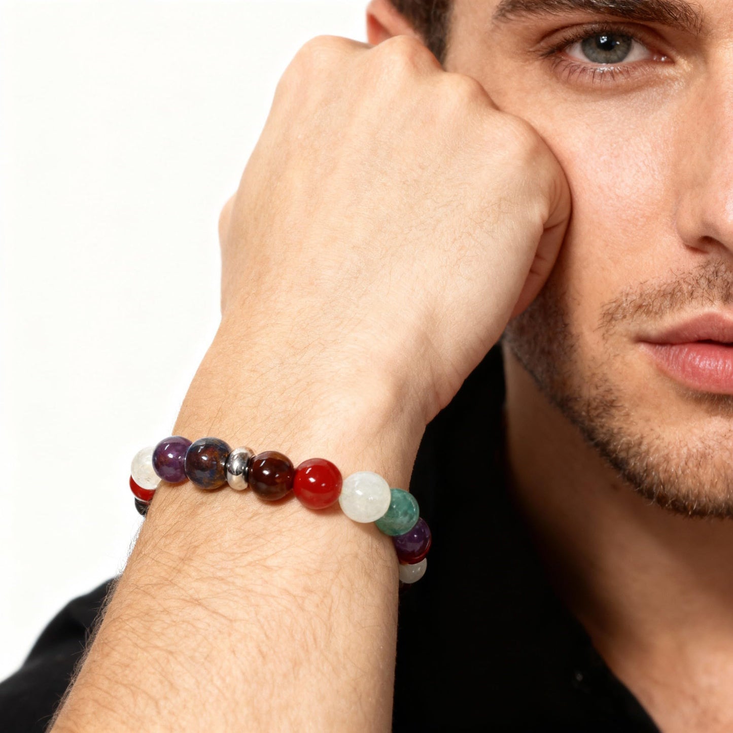 The Vida Handmade AAA+ Quality Crystal Stretch Elastic Bracelet - Nature Gemstone - Jewelry Gift - Holiday Gift - For Women & Men (Chakra)