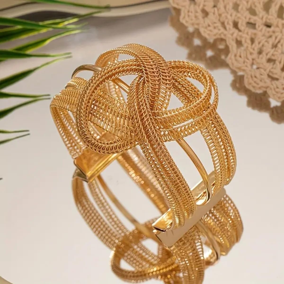 MOEEIJEW Chunky Cuff Bracelets for Women Wide Gold/Silver Cuffs Bangle Hollow Out Adjustable Bracelets Punk Vintage Jewelry (Gold A)