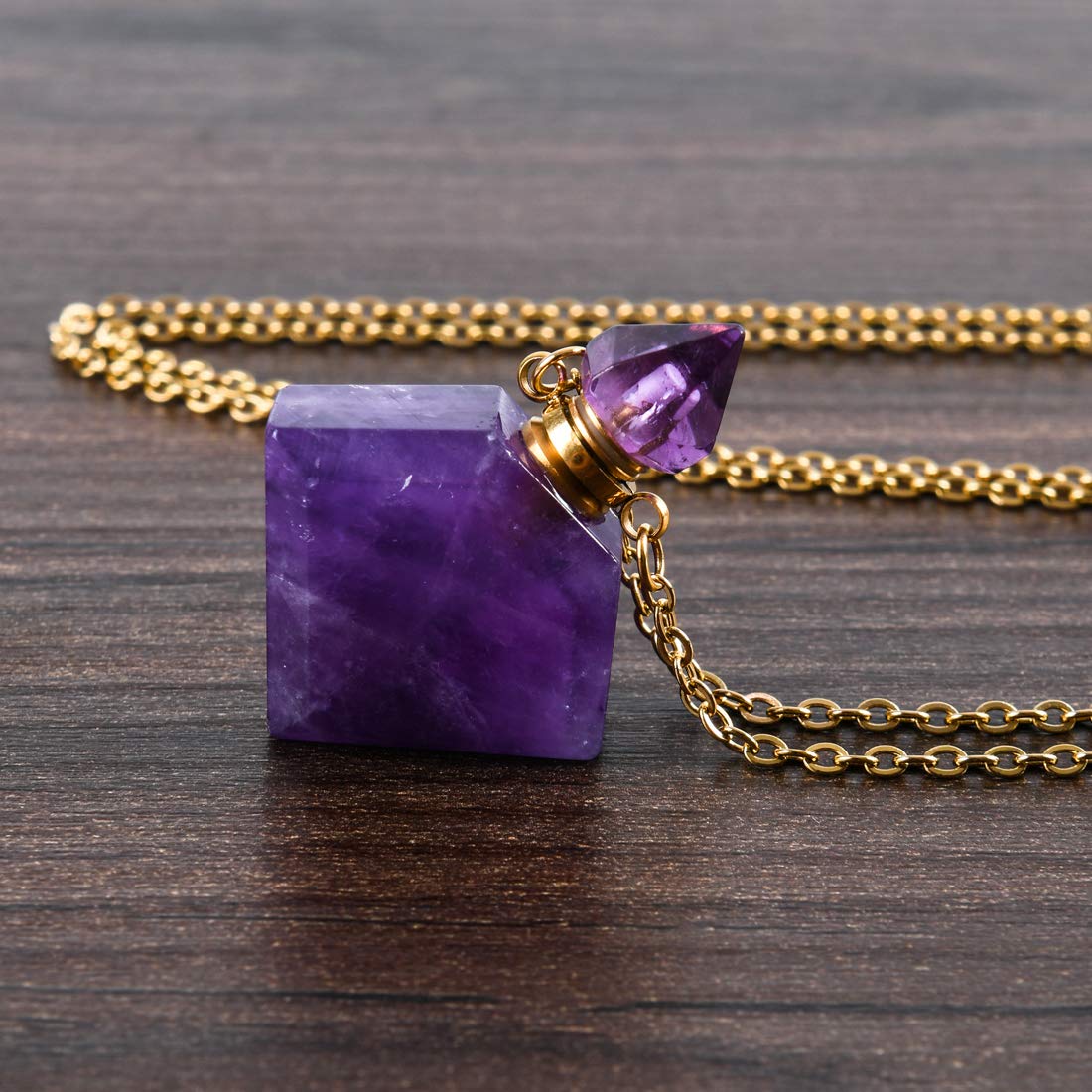 YGLINE Crystal Necklaces Faceted Crystal Stone Perfume Bottle Pendant for Women Diffuser Necklaces