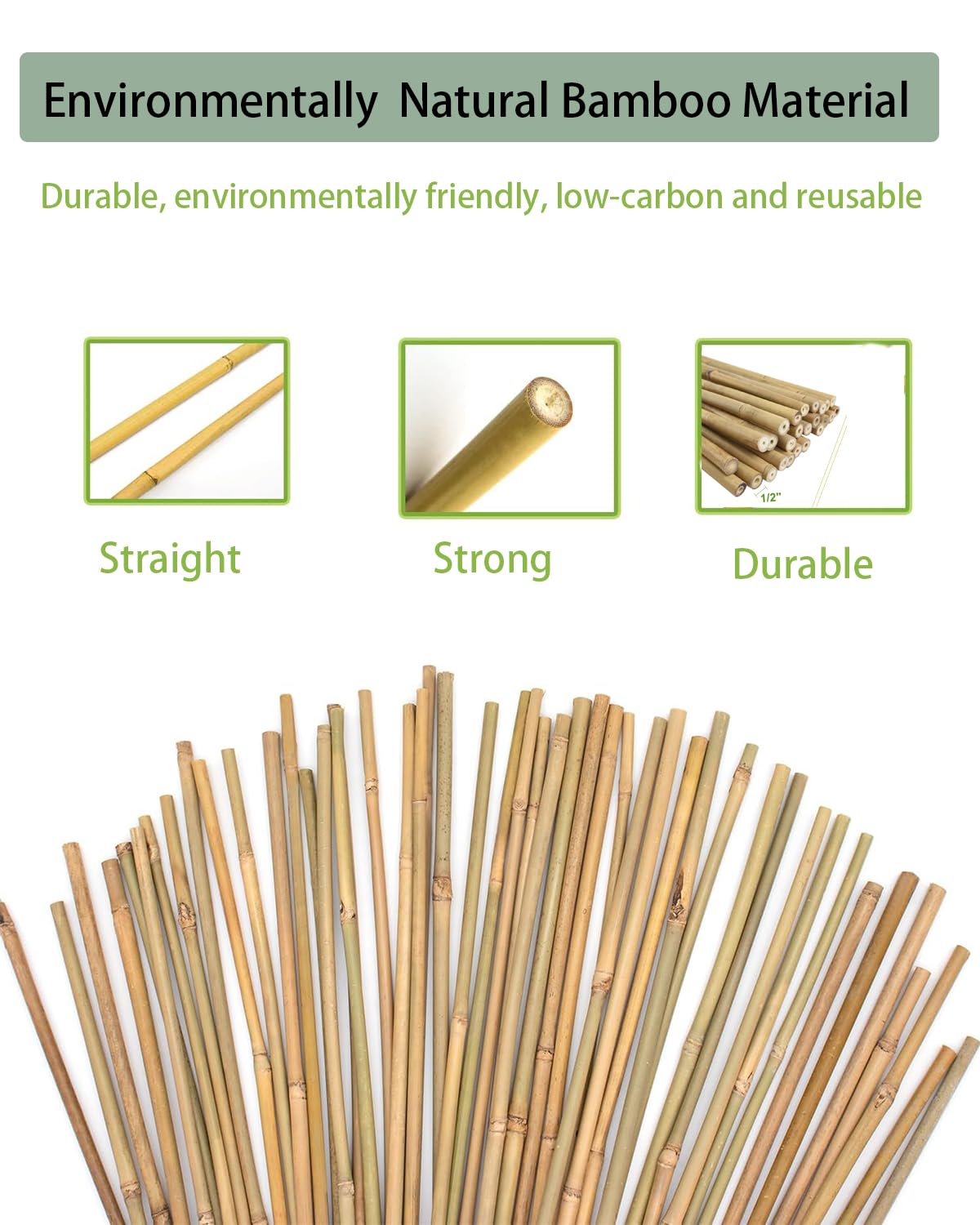 5 Ft Bamboo Stakes with 100 Twist Ties Natural Bamboo Garden Stakes for Tomatoes Cucumber Grapes Pole Beans Trees Potted Dahlia Flowers and Climbing Plants - Pack of 20 (58in, Approx 5FT)
