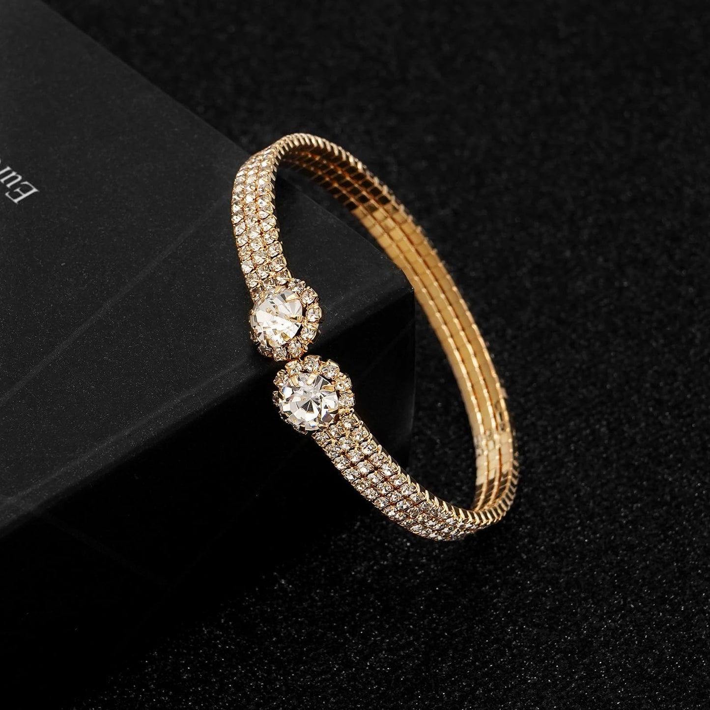 Tidefire Rhinestone Tennis Cuff Bracelet for Women Crystal Bridal Bangle for Prom Wedding Party Dating (1213 Gold)