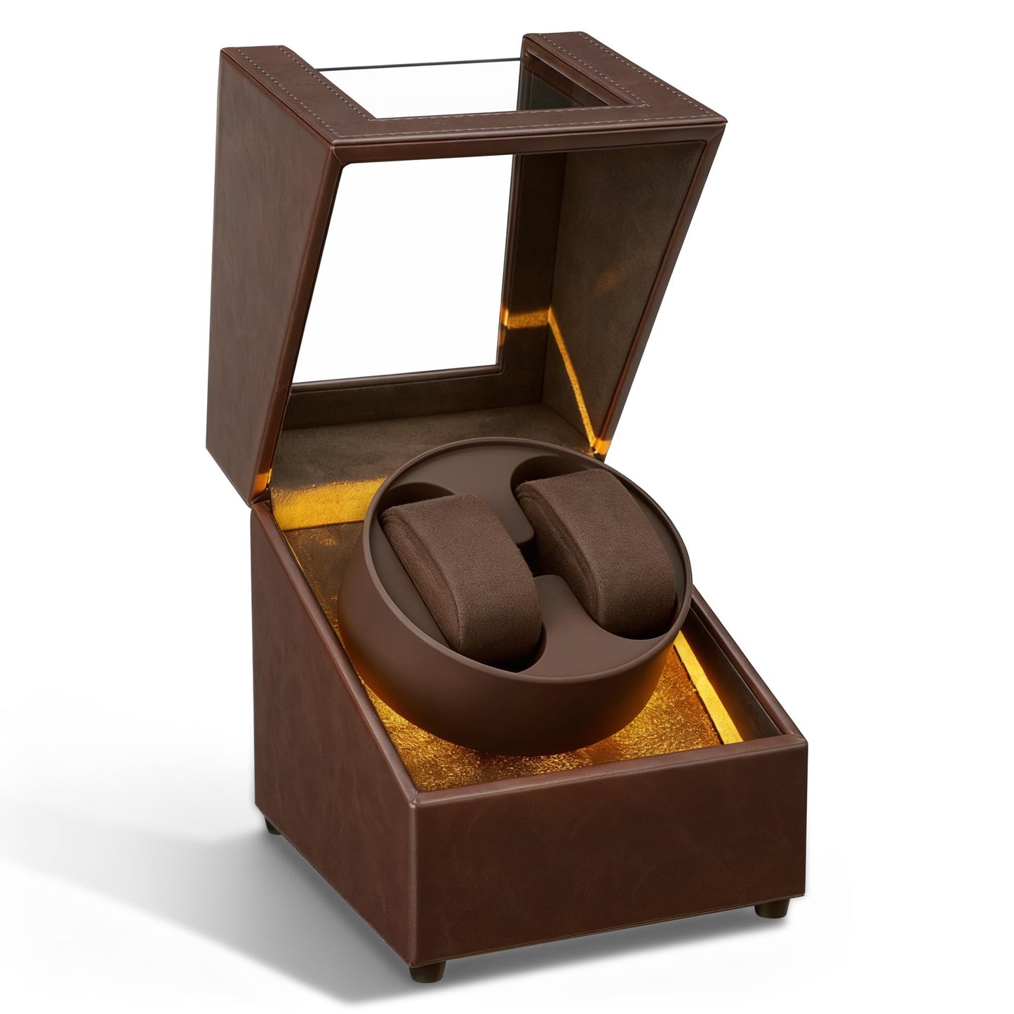 Mcbazel Watch Winder with Led Light, Dual Watch Winder Box for Automatic Watches, Ultra-Quiet Motor, 5 Rotation Modes, Gifts for Men, Beloved, Women - Brown