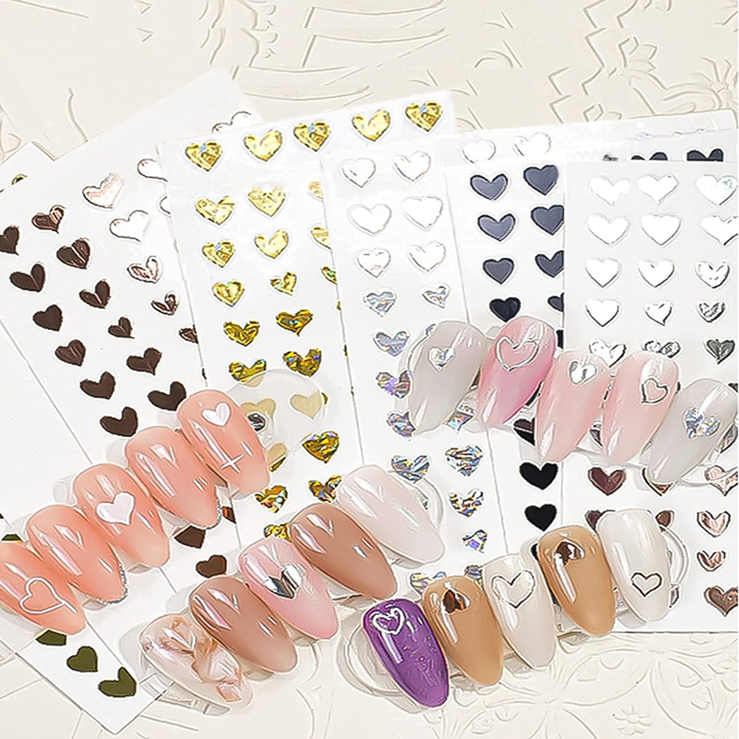 8 Sheets Valentine's Day Nail Art Stickers with 8 Sheets Heart Nail Art Stickers