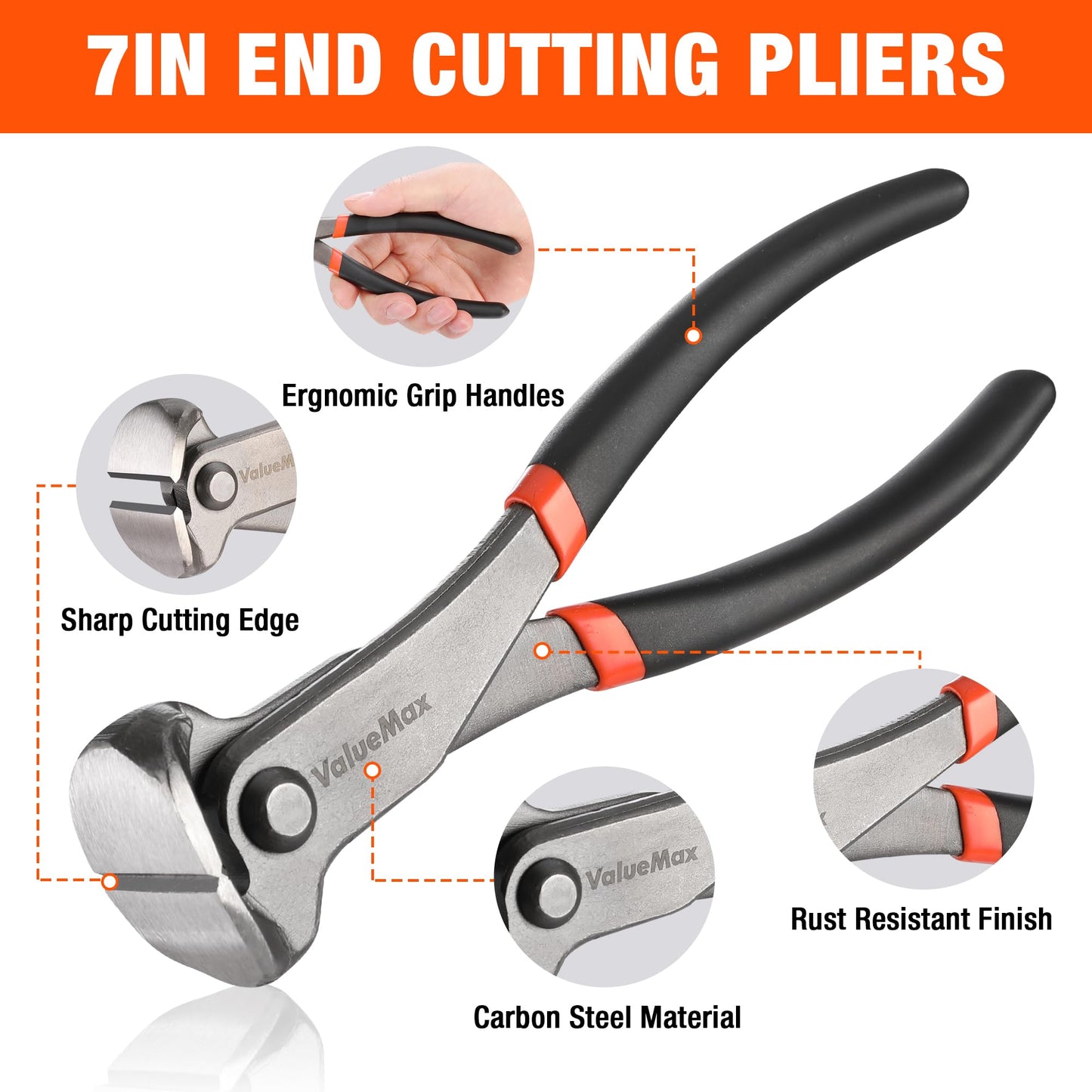 VALUEMAX 3Pcs Nail Puller and Staple Remover Tool, Include 7" End Cutting Pliers, 8" Bendable and Straight V Tip Staple Puller, Upholstery Tools for Cutting Wires, Removing Nails and Staples