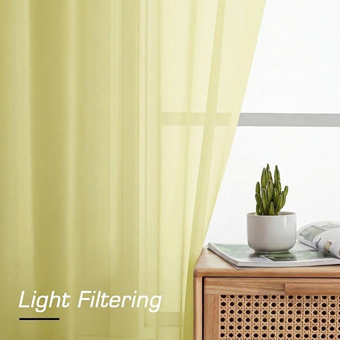 Simplebrand Light Yellow Sheer Curtains 84 Inches Long, Light Filtering Rod Pocket Solid Color Window Sheer Curtain Panels, Elegant Curtains & Drapes for Living Room, Bedroom 2 Panels 42" W x 84" L