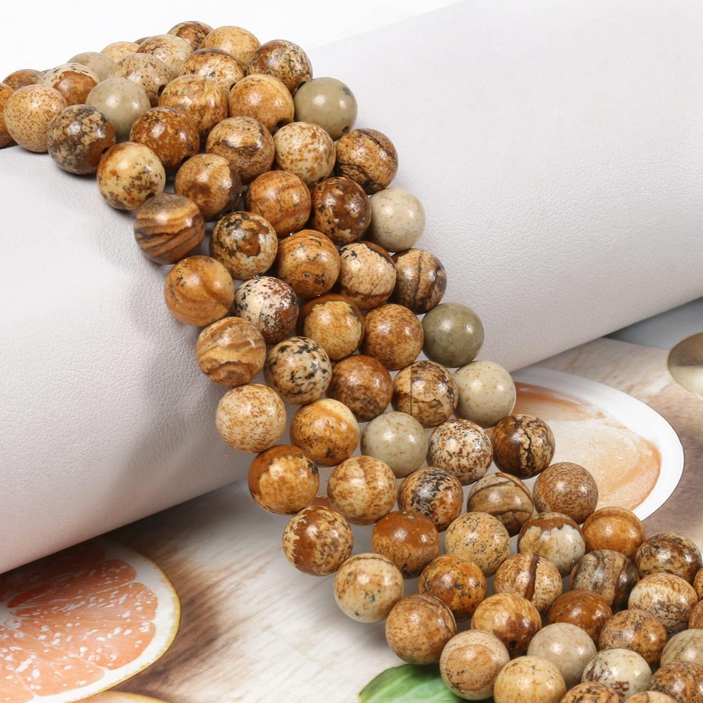 NITOPUPU 100Pcs 8mm Natural Smooth Picture Jasper Gemstone Beads Round Loose Stone Beads for Jewerly Making with Crystal Stretch Cord