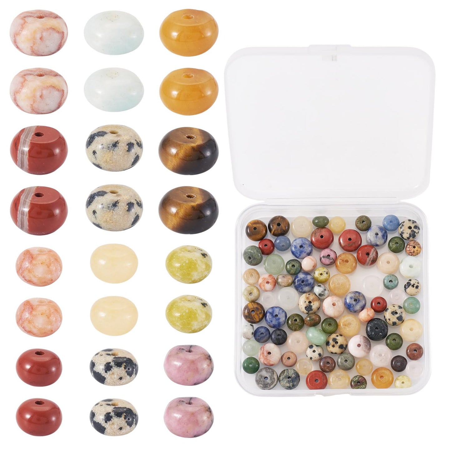 Beadthoven 166pcs Gemstone Rondelle Beads 6mm 8mm Mixed Natural Stone Beads Colorful Energy Healing Crystal Flat Disc Abacus Disk Heishi Spacers for DIY Bracelet Necklace Jewelry Making
