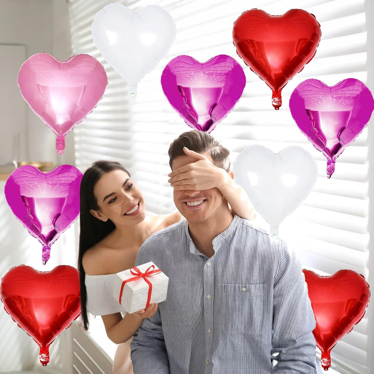 TAOYE Red Pink Heart Balloons, 18 Inch 12 Pcs Red Hot Pink Mylar Heart Shape Balloons Red White Foil Heart Balloons Red Pink and White Party Balloons for Birthday Wedding Bridal Valentine Anniversary
