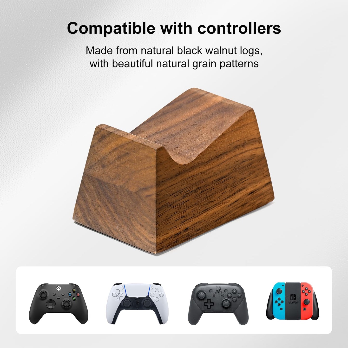 UPERGO Headset Stand with Gaming Controller Holder, Walnut Wood Headphone Stand with Storage Base, Gaming Equipment Accessories for Desk