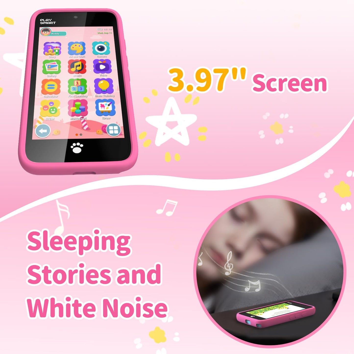 MOMILLA Kids Smart Phone with Dual Camera, 3.97" Touchscreen, 200+ Educational Games, Learning Toys with Parental Control for Ages 3-12, No SIM Birthday Gifts