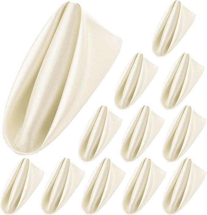 ANECO 12 Pieces Satin Napkins Soft Dinner Napkins Square Table Napkins 17 x 17 Inches for Restaurant Weddings Party Dinner Decoration (Ivory)