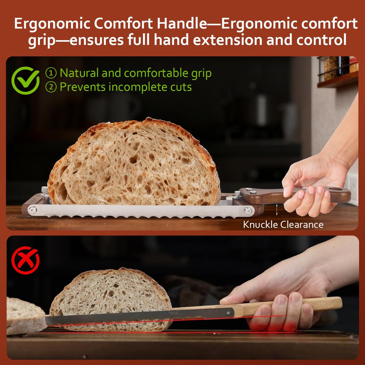 YIYOBEATFO Bread Slicer for Homemade Bread-Adjustable Wooden Sourdough Bread Knife with Thickness Guide,Cutter Tools for Crusty Sourdough & Baguette,Ambidextrous Use,Gift for Baker