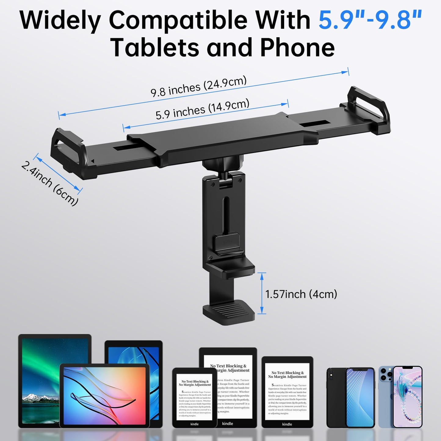 vizzicool Tablet Holder–Airplane iPad/Kindle/Phone Holder Mount for iPad & Tablets, Travel Tablet Stand for Plane Seat Back, Kitchen and RV, Fits 5.9"-9.8" Devices, Release Hands Flight Accessories