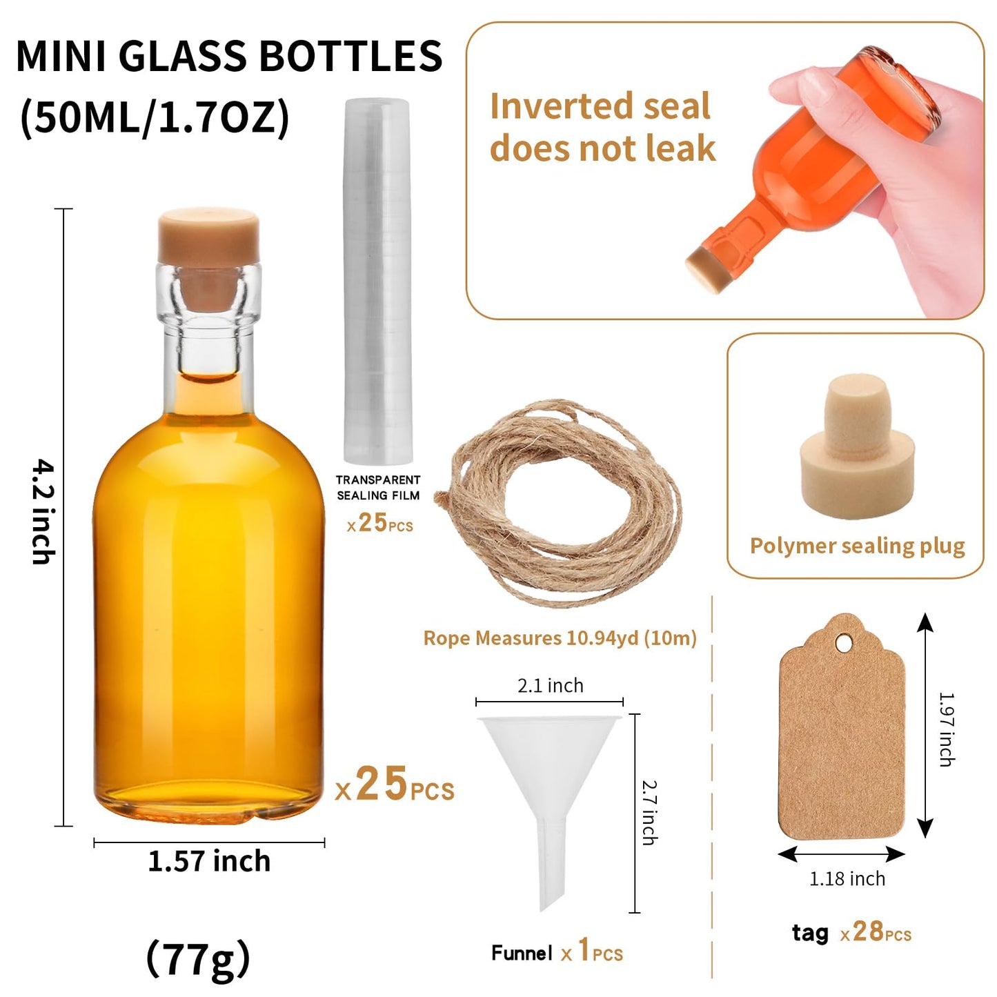 eispap 25 Pcs 1.7OZ Mini Glass Liquor with Lids Small Glass Wine Bottles Reusable Empty Alcohol Bottles for Christmas Birthday Weddings Party Favors (50ML25PC)