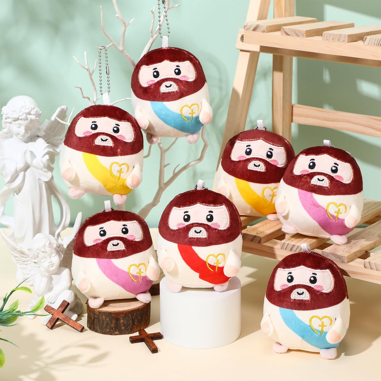 Civaner 12 Pcs Christian Jesus Plush Toys Bulk, 5" Mini Stuffed Plush Dolls with Keychain Faith Religious Gifts for Church Giveaways, Sunday School, Vbs, Baptism