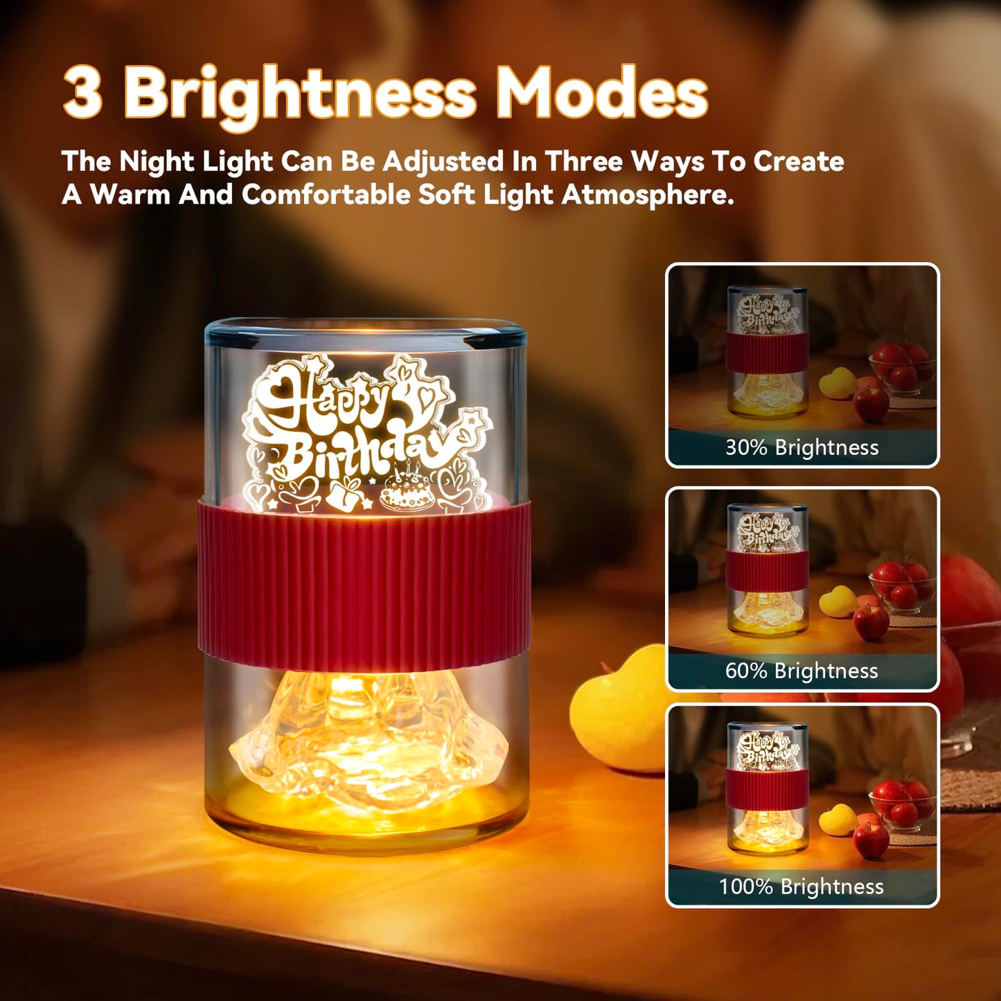 PARYRAY Happy Birthday Light for Table 3D Rose Flip LED Night Lights Color Changing Dimmable USB-C Input Rechargeable Touch Control Birthday Gift Lamps for Women Wife Mom Daughter