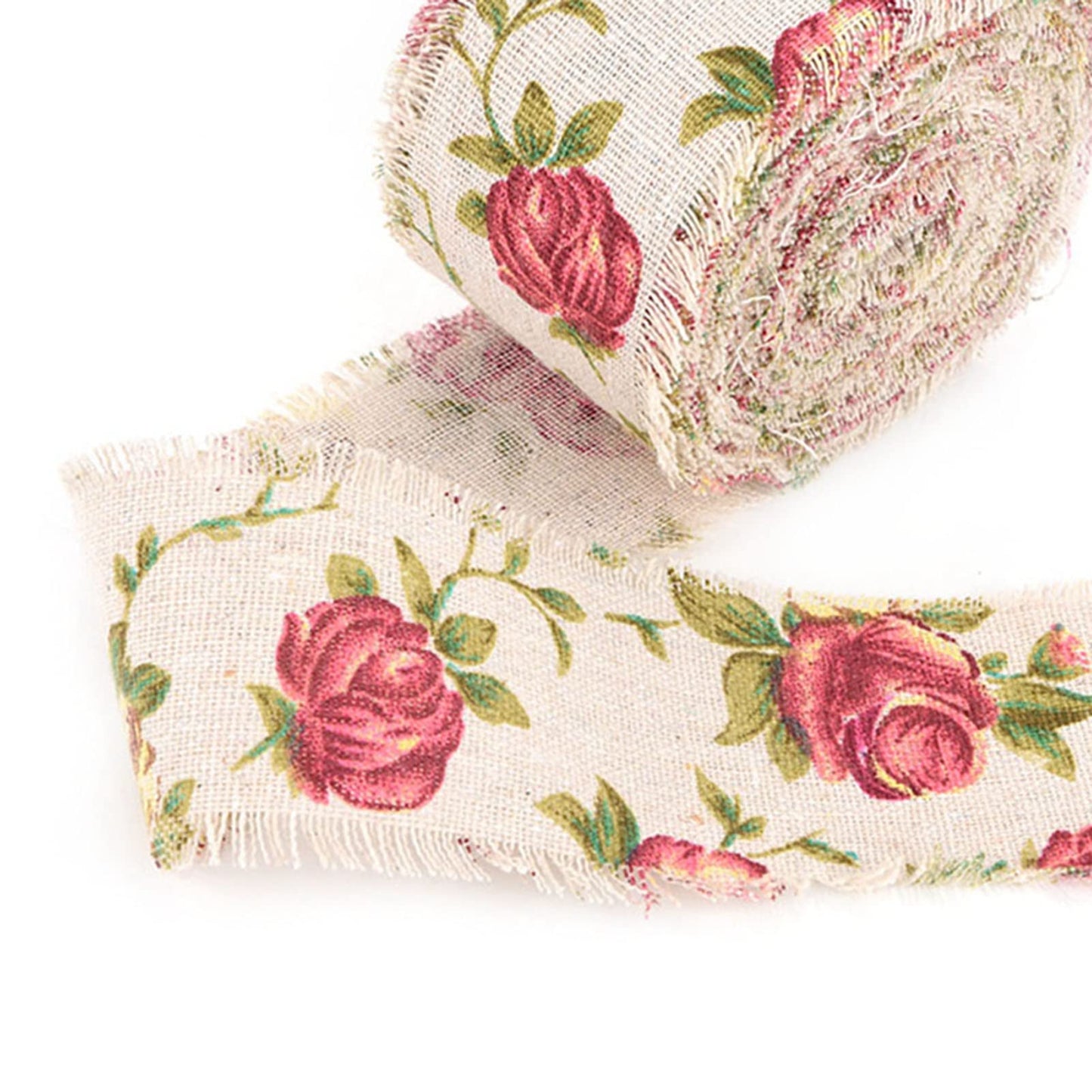 Burlap Ribbon, 32.8ft Long x 2.0in Wide Rose Printed Burlap Ribbon Hessian Jute Strap for Wedding Decorations, Handmade Crafts, Home Accessories, Party Supplies